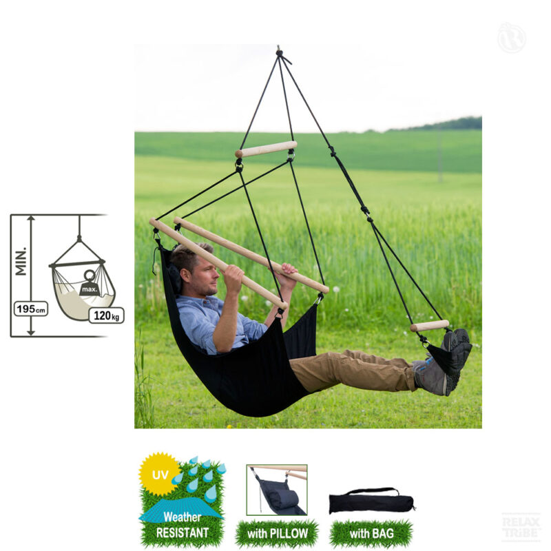 Swinger Black: [1p] Weatherproof Hanging Armchair w/ Footrest+Pillow [Home&Garden]-specs