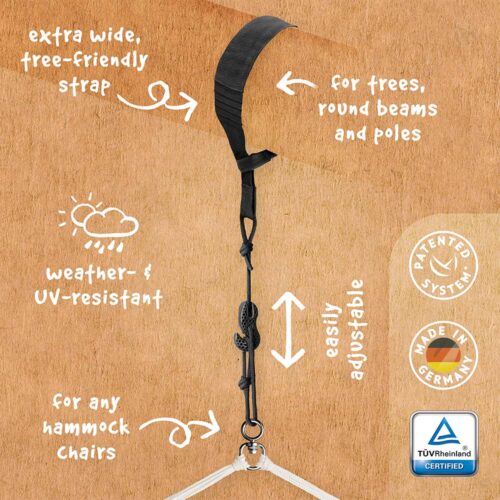 TreeMount Black: Easy-Adjust. Hanging Kit for Hammock-Chairs [Pole+Tree-Friendly] Home&Garden - Image 3