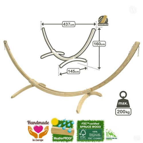 Troja: FSC Wood XXL Stand for Hammock length 340-420cm [Home&Garden]-specs